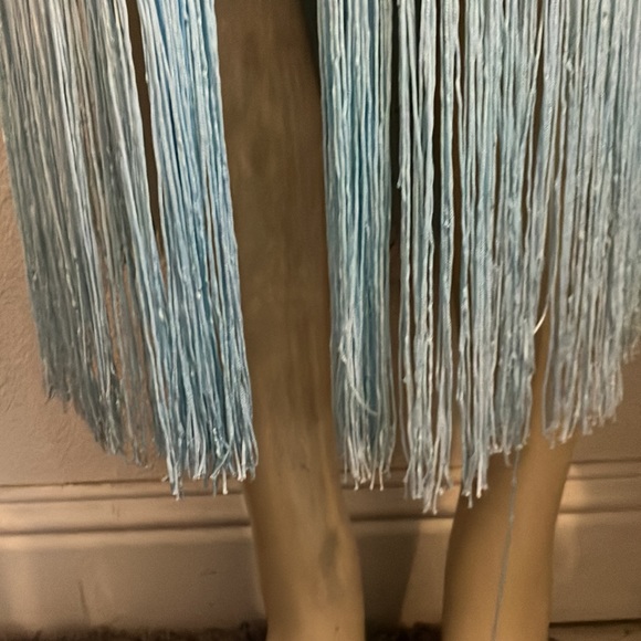 Beautiful Multi Color Lace Over Lay Purple Teal with Fringe Trim at the Bottom - Picture 3 of 11